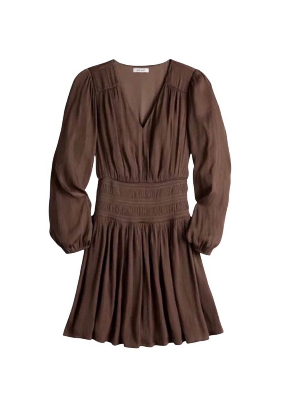 Nine West Brown Long Sleeve Smocked Waist V-Neck A-line Mini Dress XXL